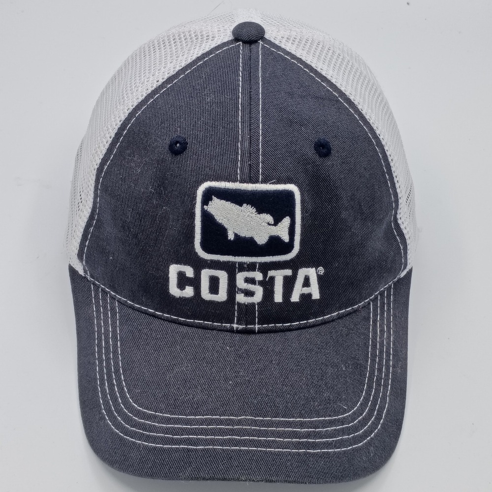 Costa Men Hat Trucker Cap Blue White OSFM Mesh Snapback Bass Logo